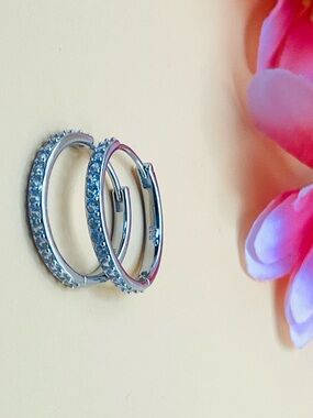 Sterling Silver Crystal Hoop Earrings stamped .925